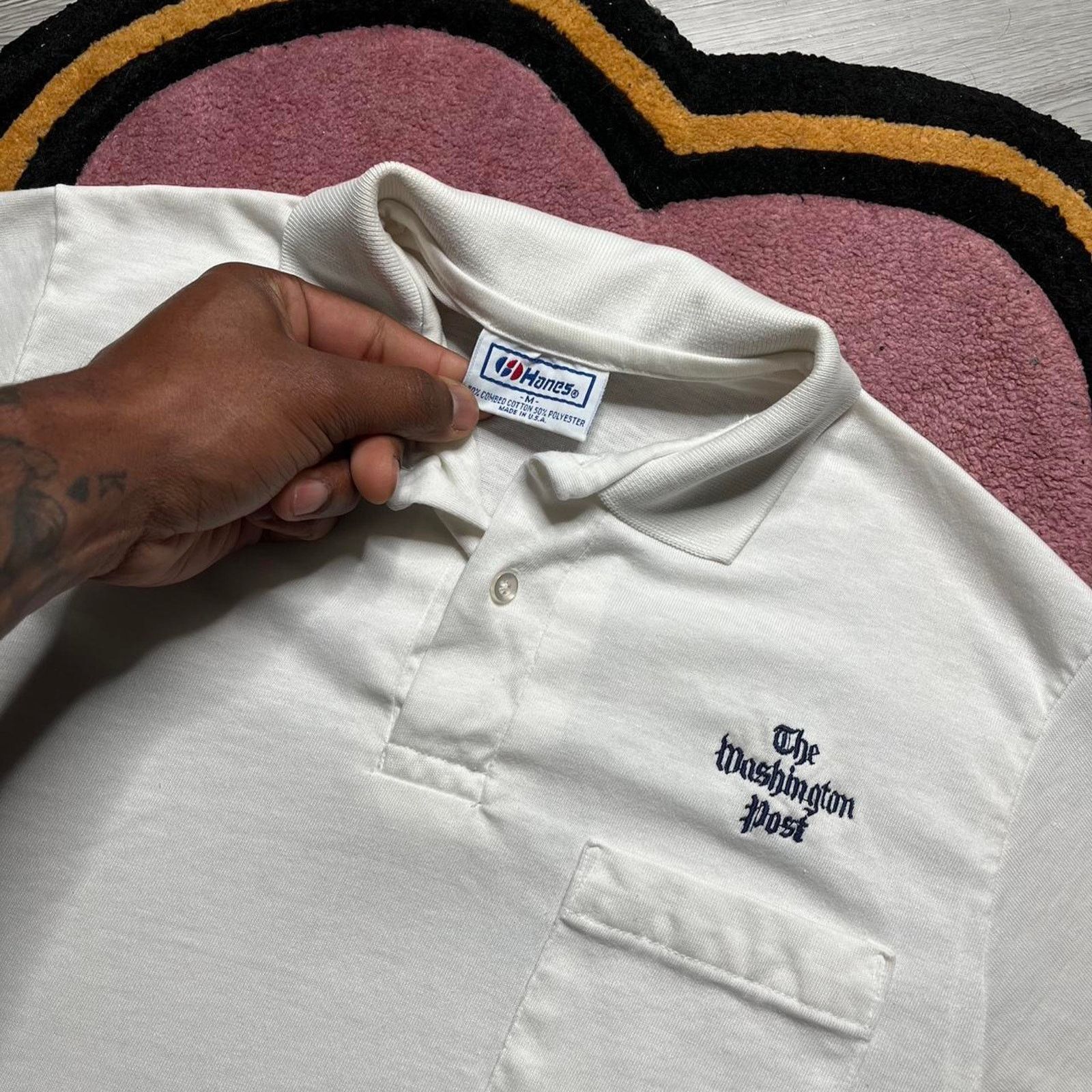 Hanes × Vintage Vintage 90’s The Washington Post Embroidered Logo Polo Shirt Size US M / EU 48-50 / 2 - 3 Thumbnail