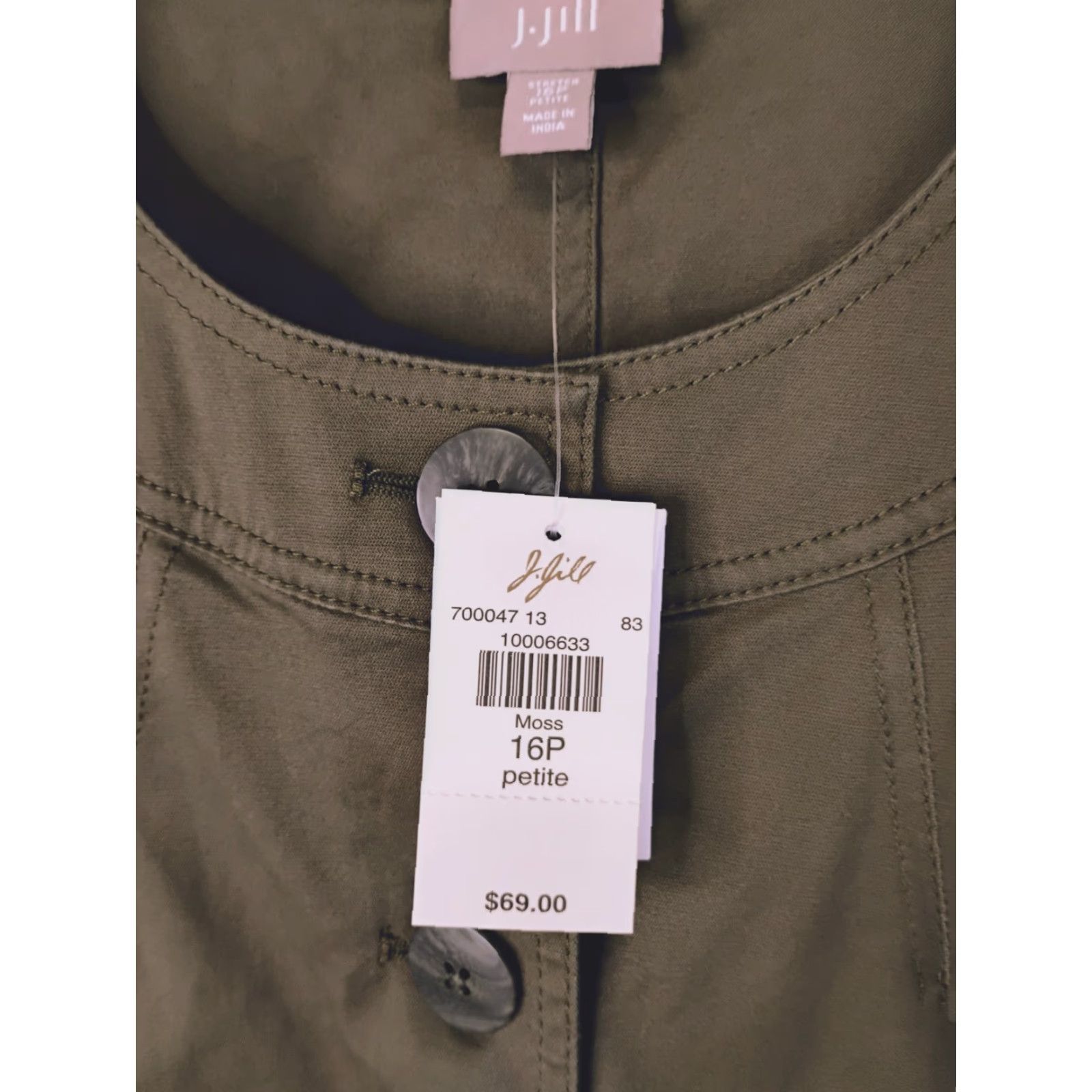 J. Jill J. Jill Military Style Button-Up Top 3/4 Sleeve Petite Green 16P Women Cotton Blend Shirt Casual Size XXL / US 16-18 / IT 52-54 - 7 Thumbnail