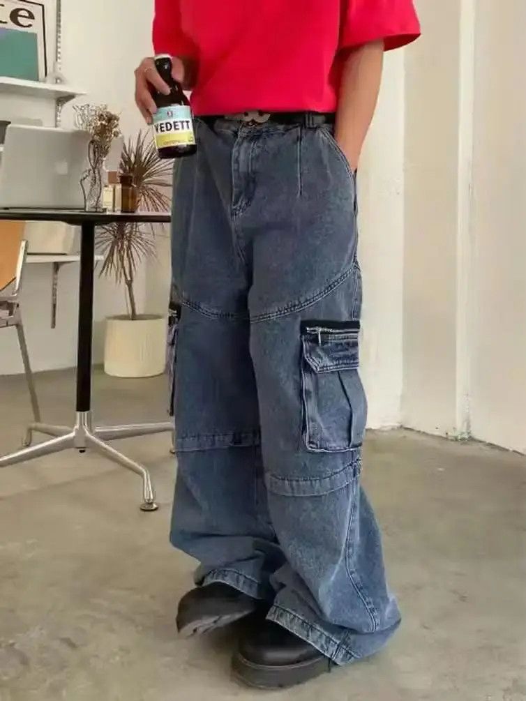 Cargo Utility Multi Pocket Baggy Blue Denim Jeans