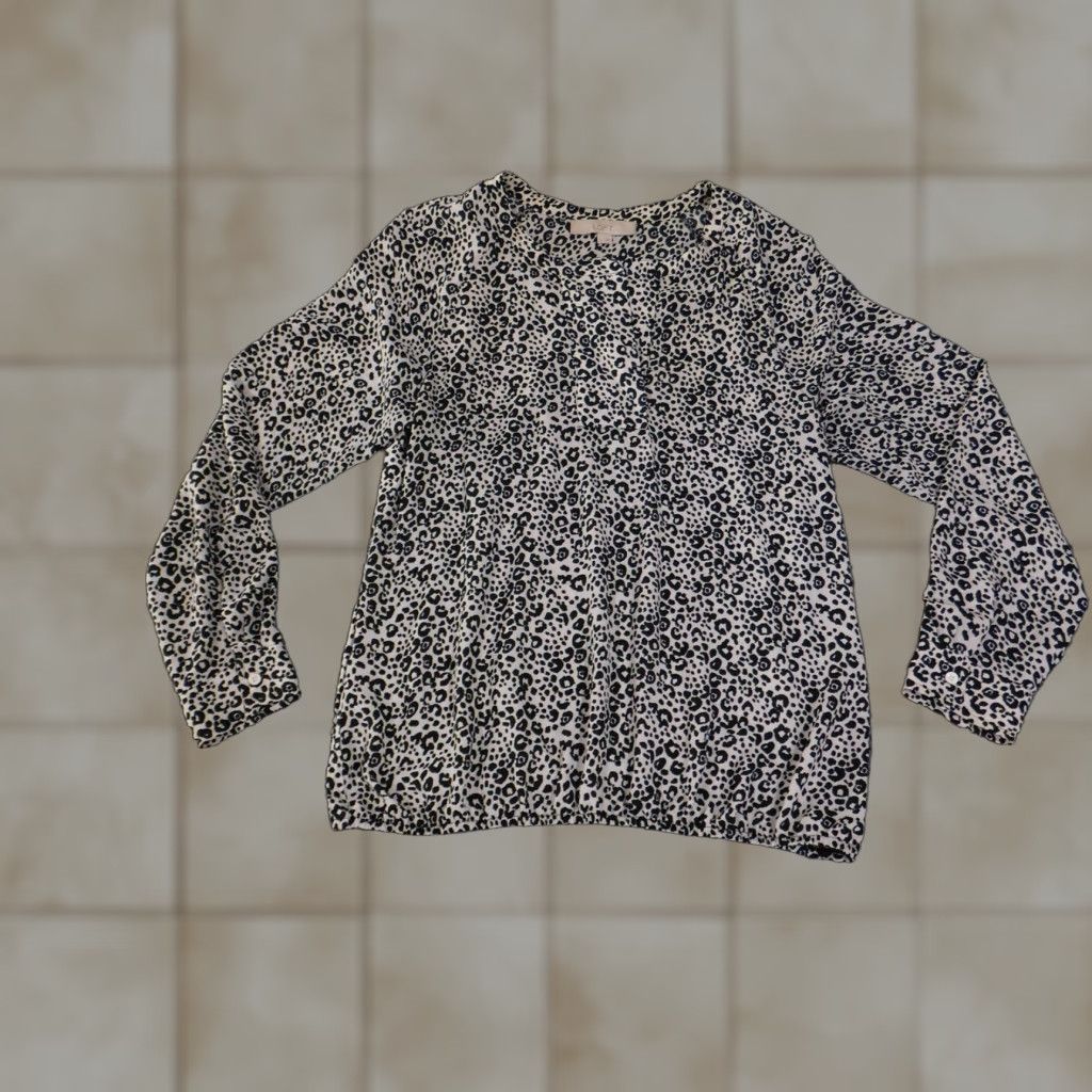 Loft VINTAGE LOFT Ann Taylor LOFT Shirt Womens Small Black White Leopard Print Long Sleeve Top Size S / US 4 / IT 40 - 1 Thumbnail