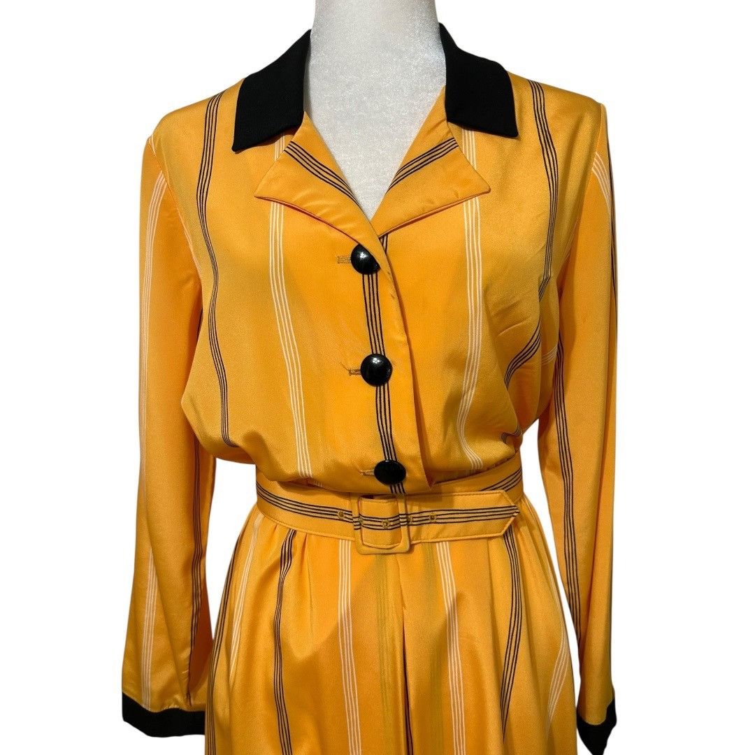 Other Vintage Herman Marcus Yellow Striped Long-Sleeve Dress & Bel Size M / US 6-8 / IT 42-44 - 15 Thumbnail