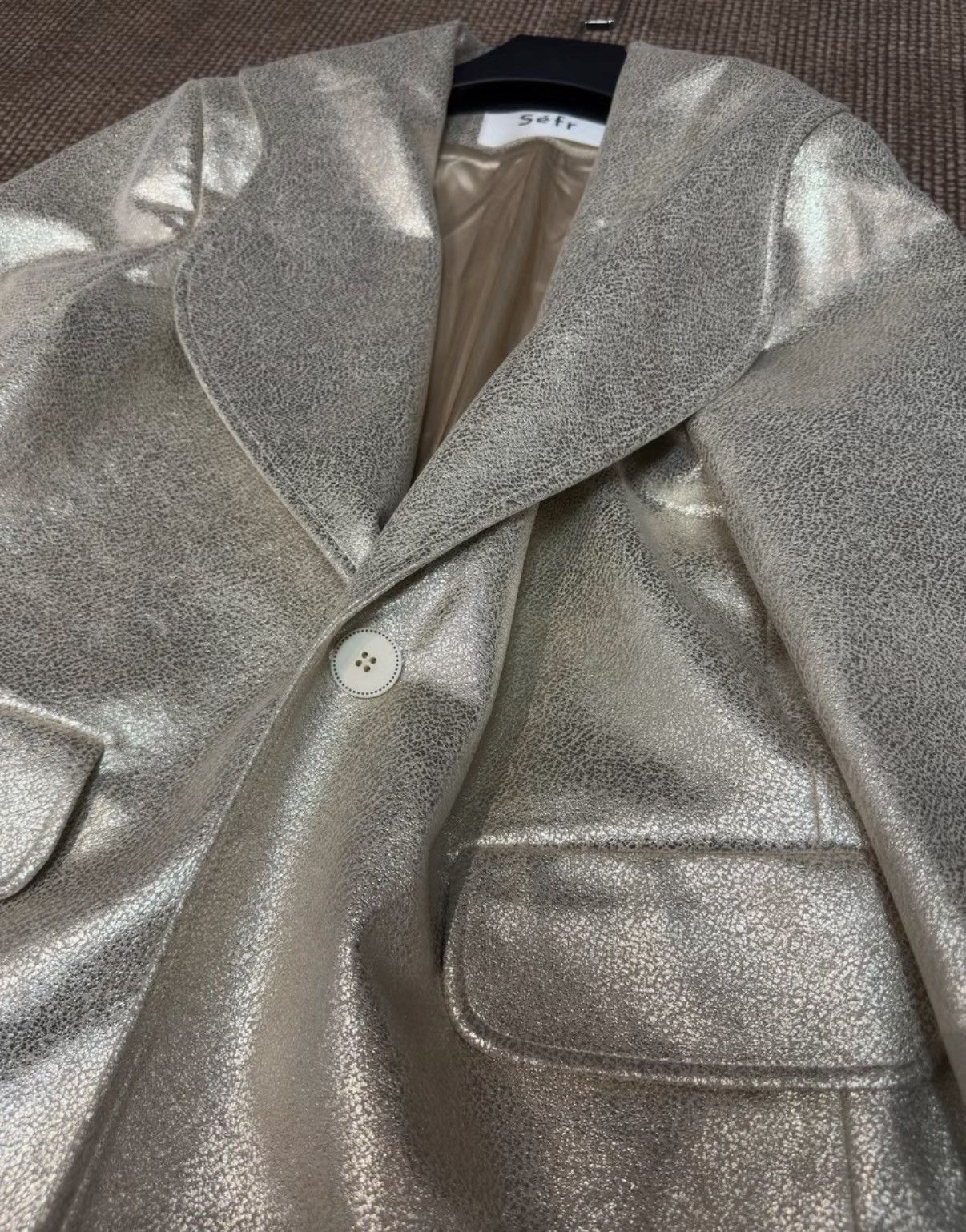 Sefr Sefr Crackled Metallic Champagne Gold Blazer K23 Size US M / EU 48-50 / 2 - 5 Thumbnail