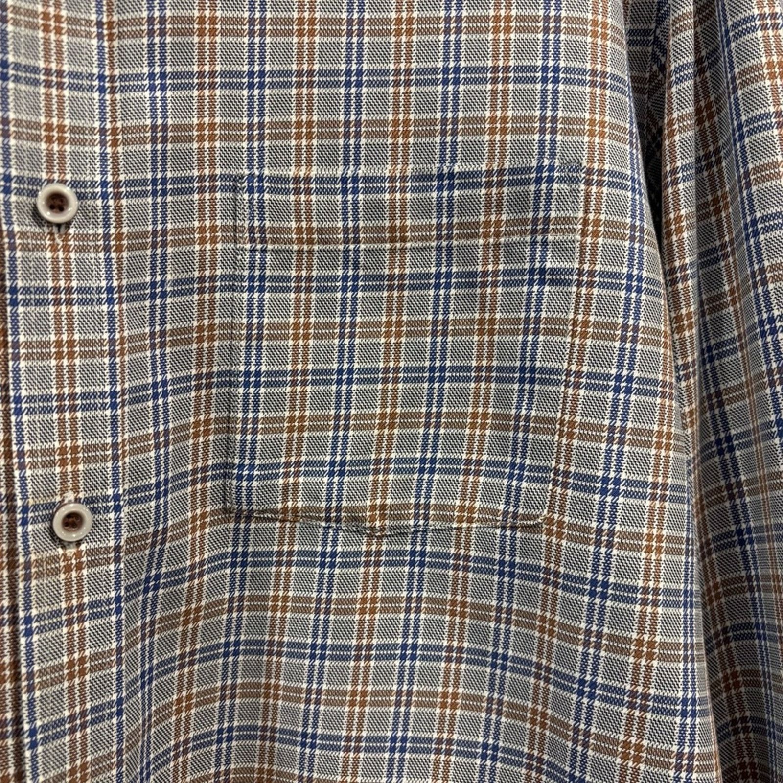 Johnston & Murphy JOHNSTON & MURPHY Blue and Brown Button Down Shirt, Size L Size US L / EU 52-54 / 3 - 8 Thumbnail