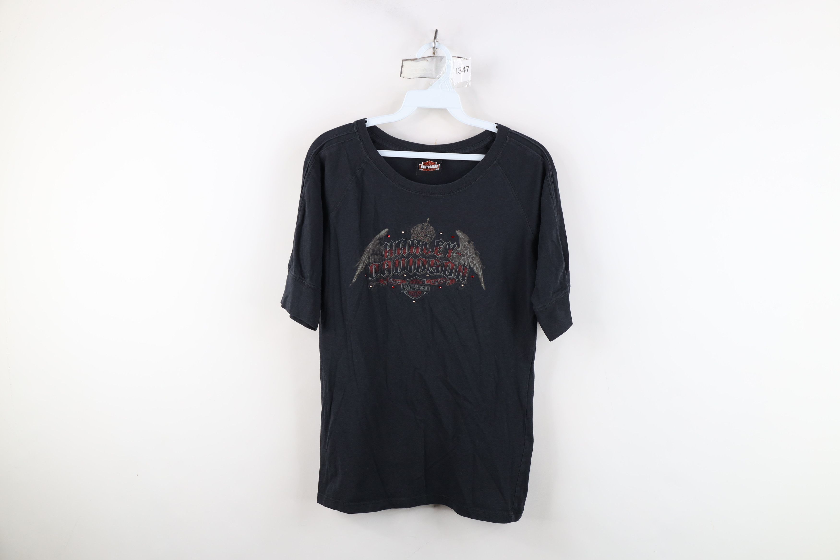 Harley Davidson Vintage Y2K Harley Davidson 3/4 Sleeve Sequin Wings T-Shirt Size L / US 10 / IT 46 - 1 Thumbnail