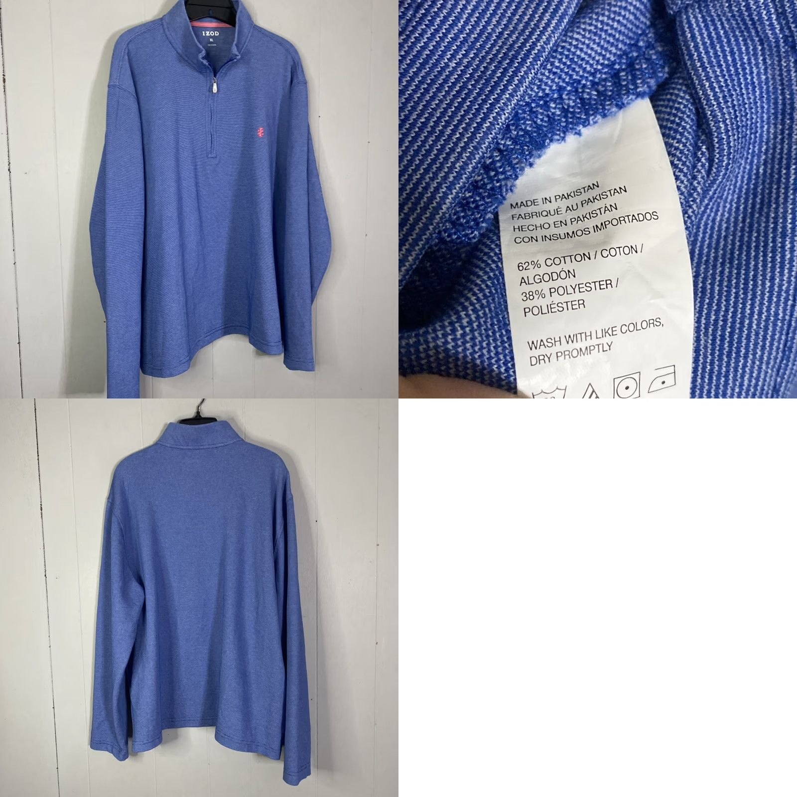 Izod IZOD Mens Long Sleeve 1/4 Zip Light Weight Blue Casual Golf XL Boxy 26x27 Size US XL / EU 56 / 4 - 8 Thumbnail