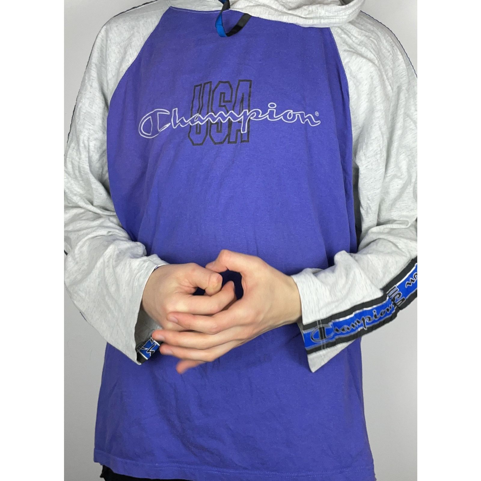 Champion × Vintage Champion Mens Blue Gray Logo Long Sleeve Pullover Hoodie 2XL Size US XXL / EU 58 / 5 - 2 Thumbnail
