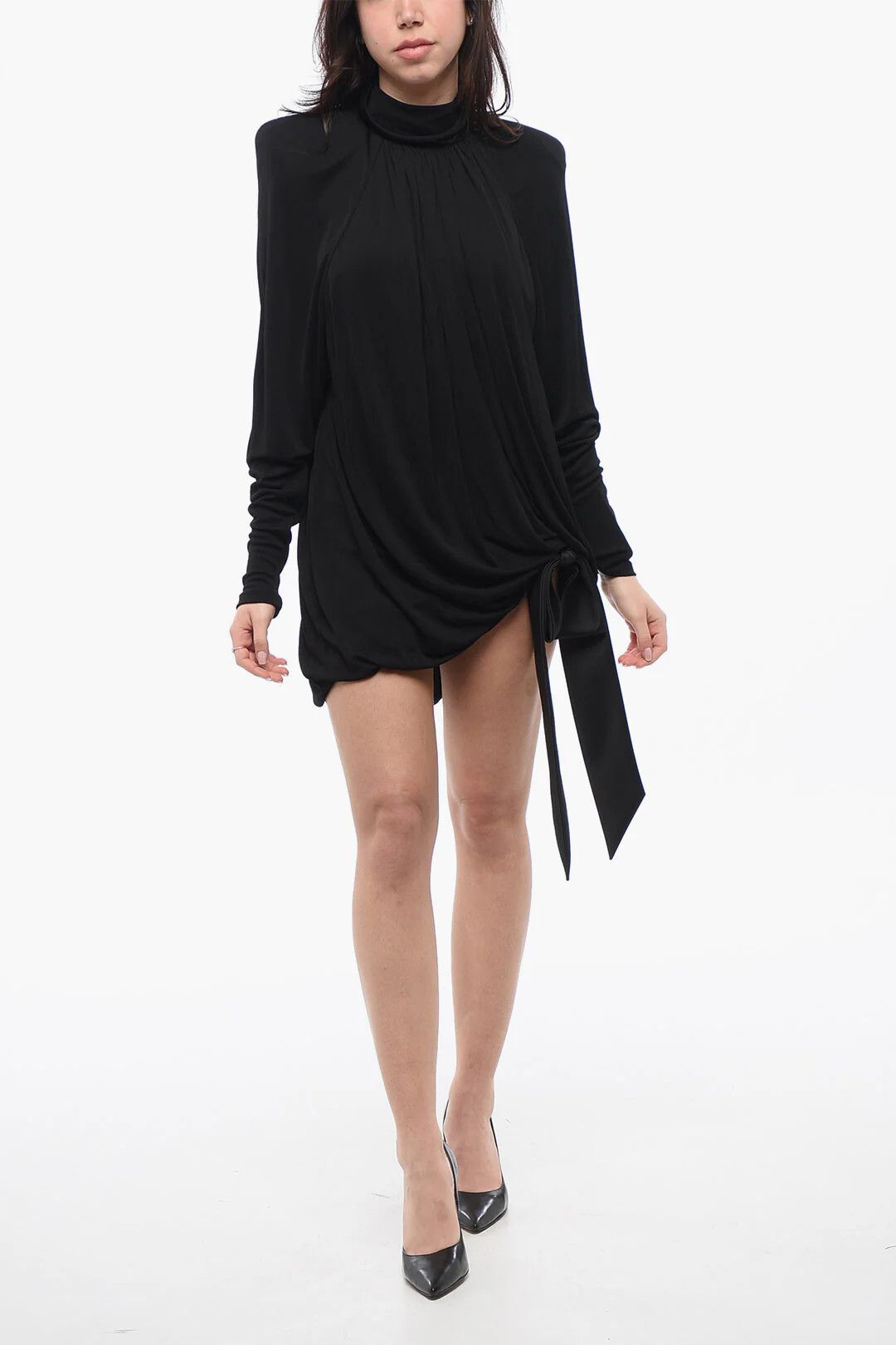 Saint Laurent Paris og1mm0326 Chiffon Dress in Black Size XXS / US 00 / IT 34 - 1 Thumbnail