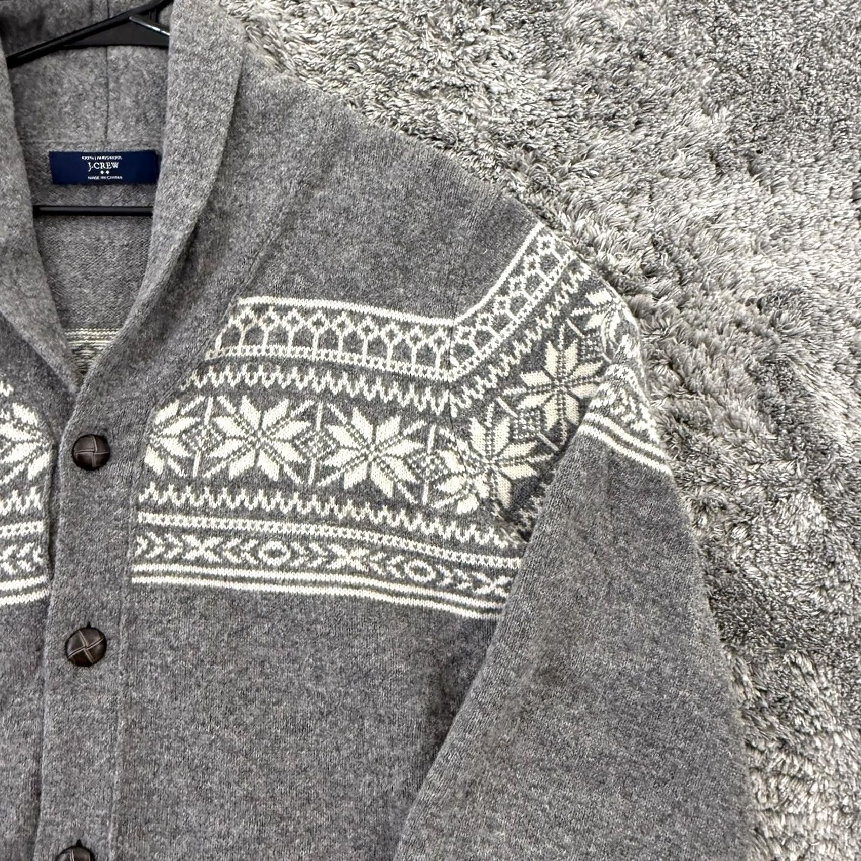 J.Crew J.CREW Cardigan Sweater Mens M Gray Shawl Collar Lambswool Fair Isle Nordic Wool Knit Button Pockets Size US M / EU 48-50 / 2 - 5 Thumbnail