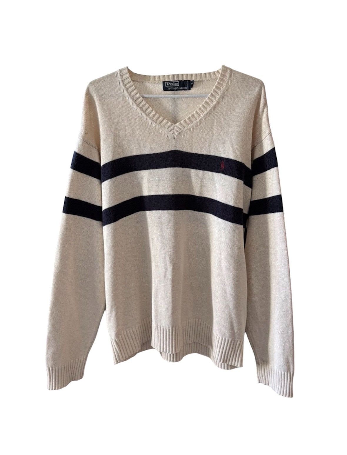 Ralph Lauren Vintage 90s v-neck ralph lauren double strip sweater Size US L / EU 52-54 / 3 - 1 Thumbnail