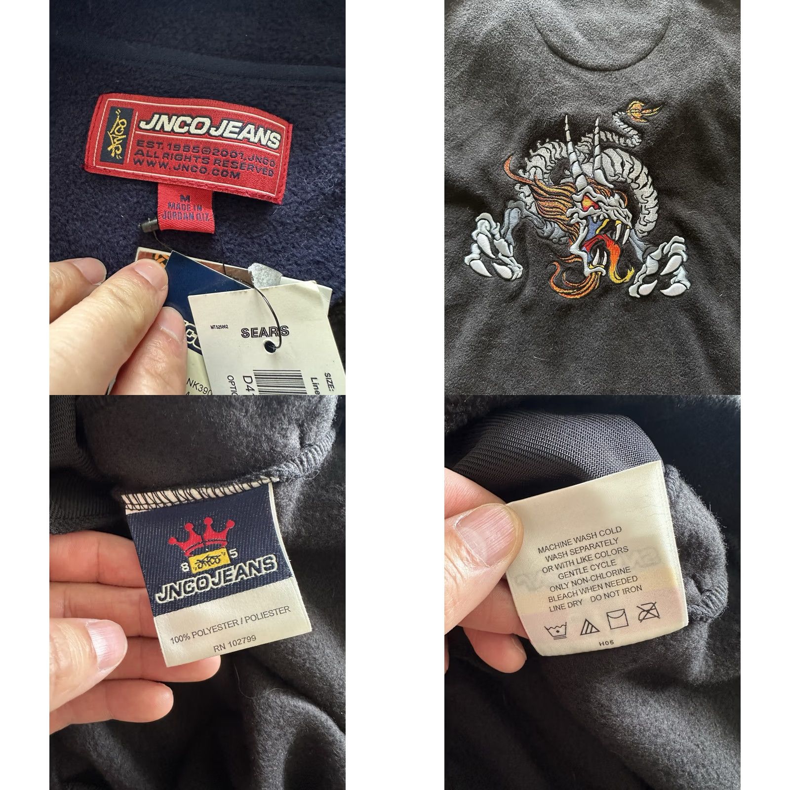 JNCO VINTAGE JNCO Pullover 1/4 Zip Fleece Mens M Black 90s Y2K NWT Dragon NWT (90s) Size US M / EU 48-50 / 2 - 8 Thumbnail