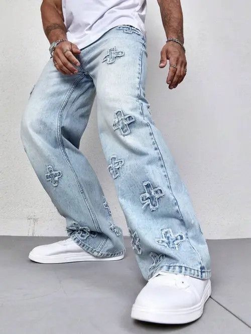 Jean Street Graphic Drill Drip Denim Jeans Washed Size US 34 / EU 50 - 2 Thumbnail