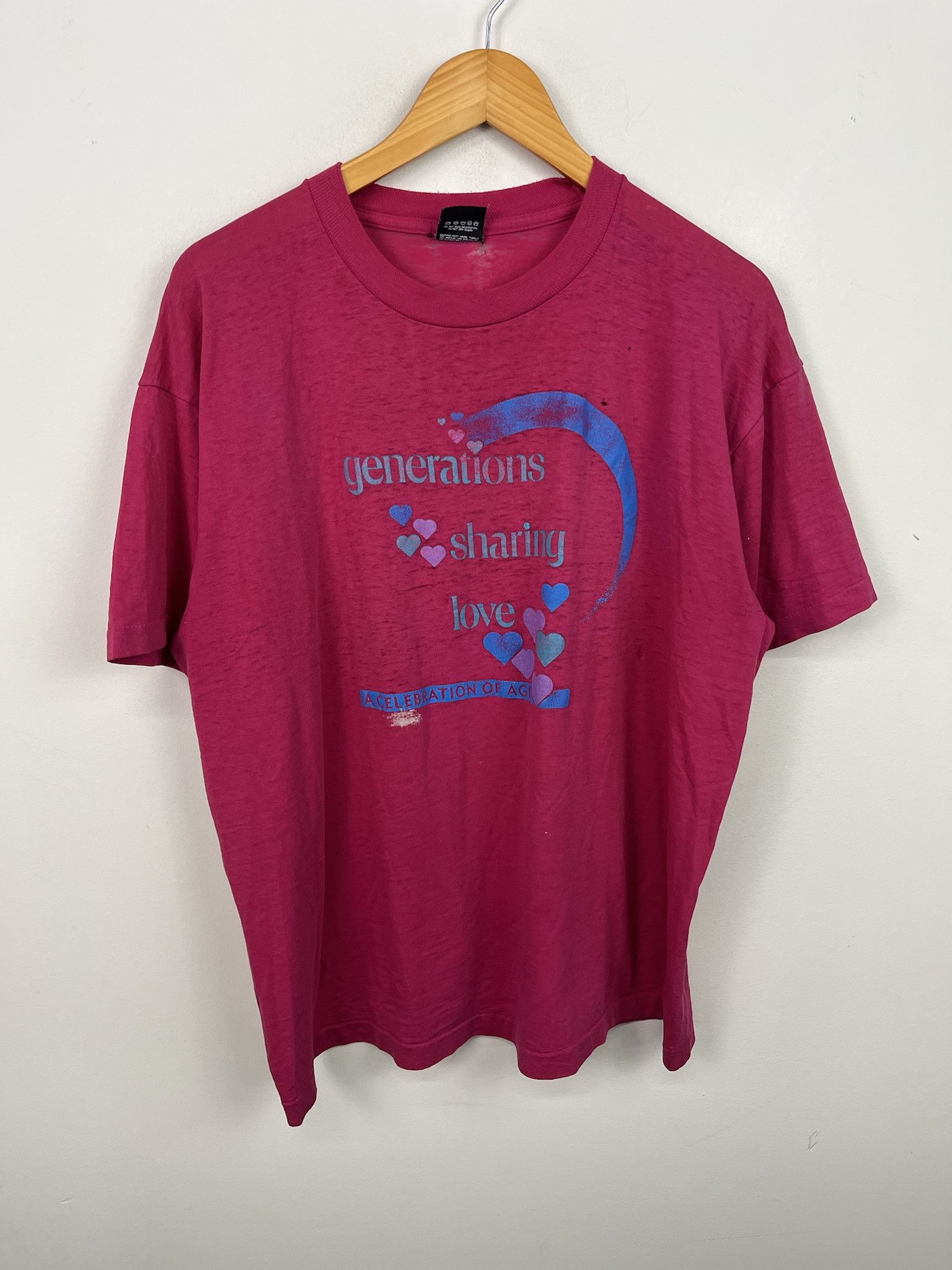 Vintage Vintage 80s Single Stitch Generations Sharing Love Distressed T Shirt Size XL Size US XL / EU 56 / 4 - 1 Thumbnail
