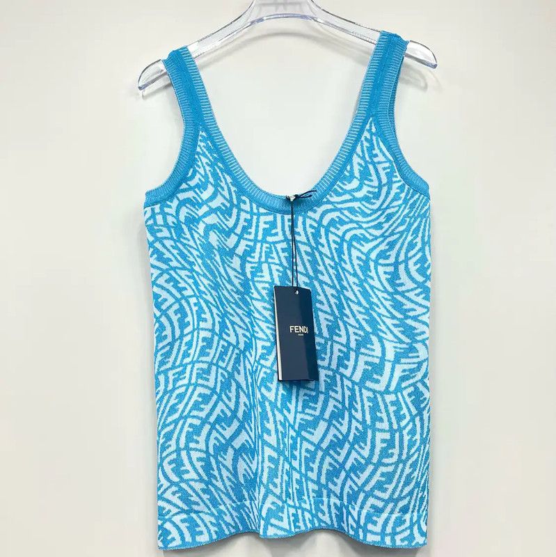 Fendi Fendi Women's XS Blue Logo Print Tank Top 0089 Size XS / US 0-2 / IT 36-38 - 1 Thumbnail