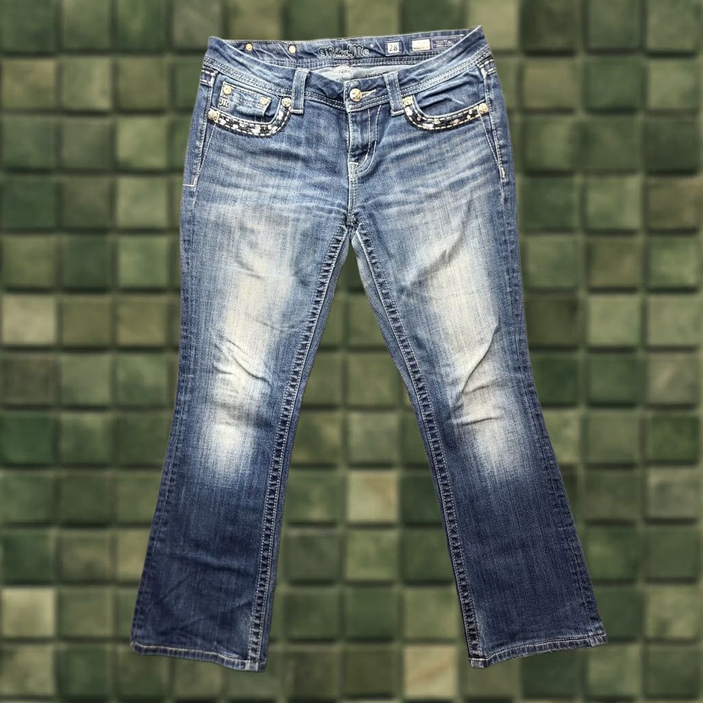 Miss Me Miss Me Jeans Womens 28x29 Regular Fit Bootcut Mid Rise Distressed Stretch Blue 28x29 Denim 5-Pocket Miss Me Western Y2K Womens Jeans Size 28" / US 6 / IT 42 - 1 Thumbnail