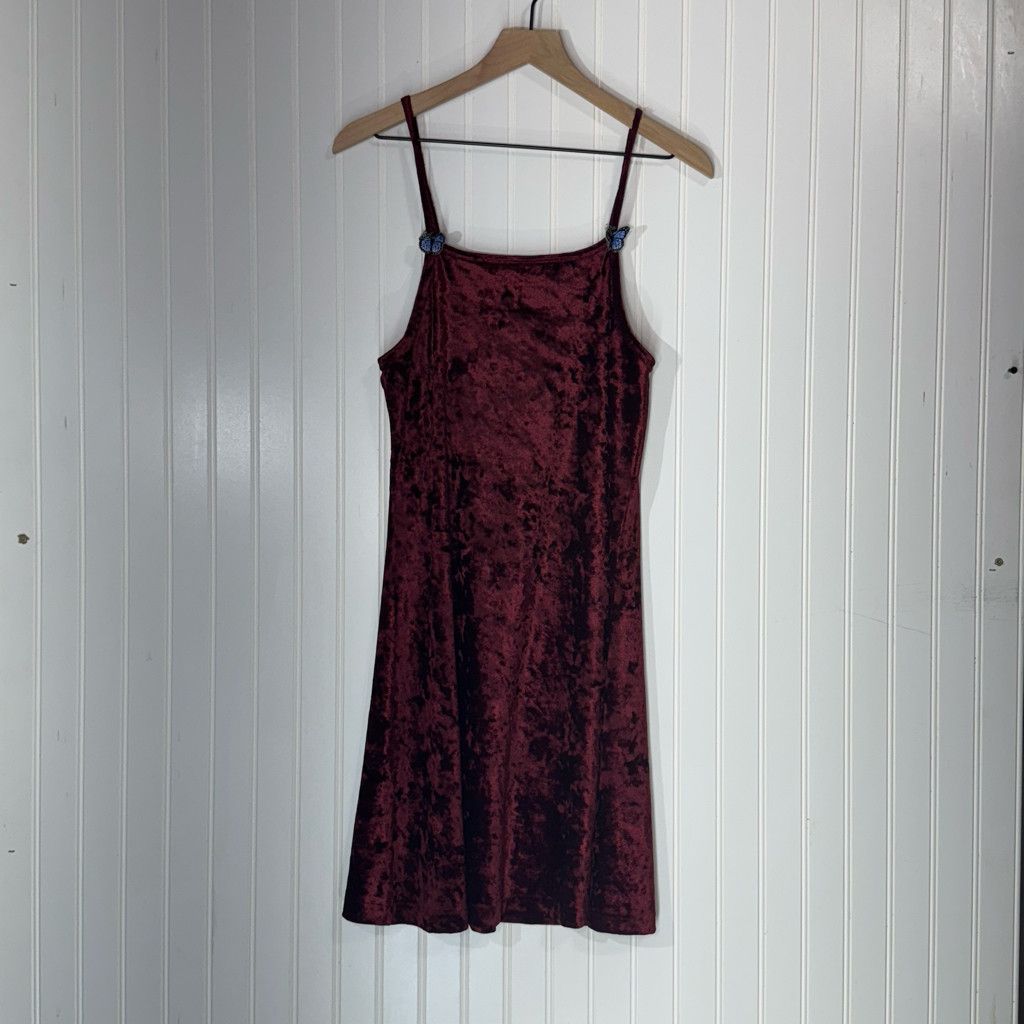 Other VTG Joule Burgundy Crushed Velvet Slip Dress Size L / US 10 / IT 46 - 2 Thumbnail