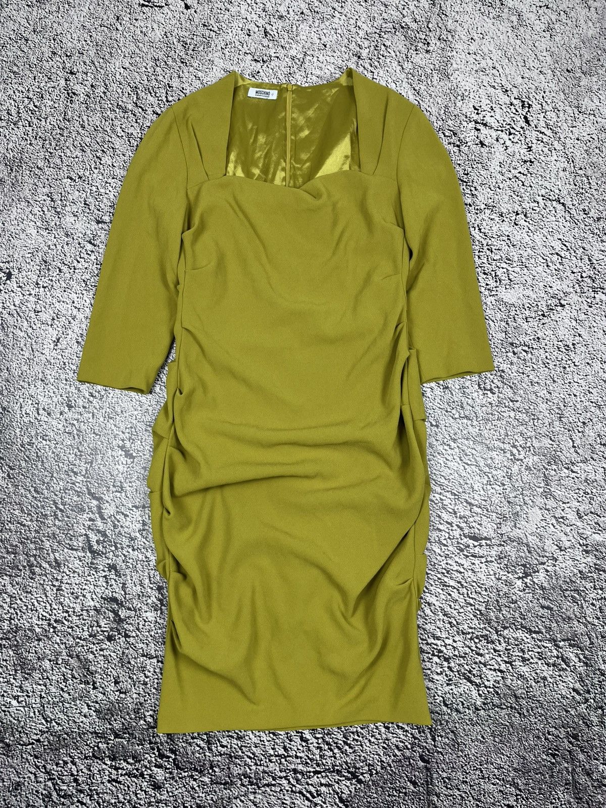 Vintage Moschino Olive Draped Midi Dress siz 12