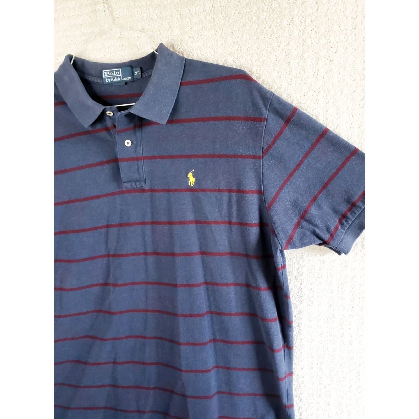 Ralph Lauren Ralph Lauren Polo Shirt Mens XL Blue with Maroon Stripes Short Sleeve Pullover Polo Shirt Size US XL / EU 56 / 4 - 4 Thumbnail