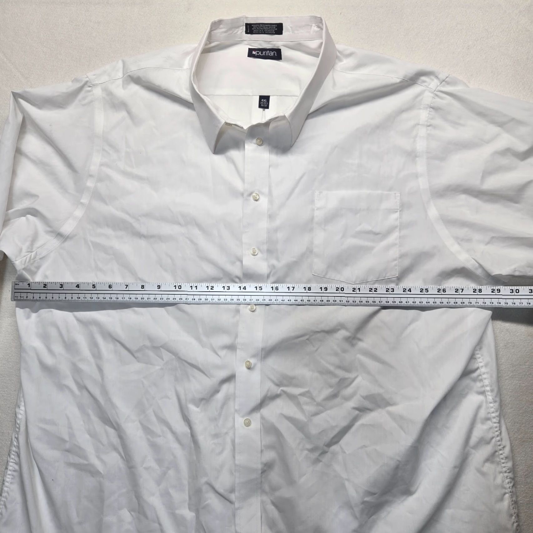 Vintage Puritan Dress Shirt Men Solid White Button-Down Long Sleeve 4XL Adult Regular 17.5 Neck 36/37" 20.5" 20" (Breathable, Office Core) Mens Size 48R - 4 Thumbnail