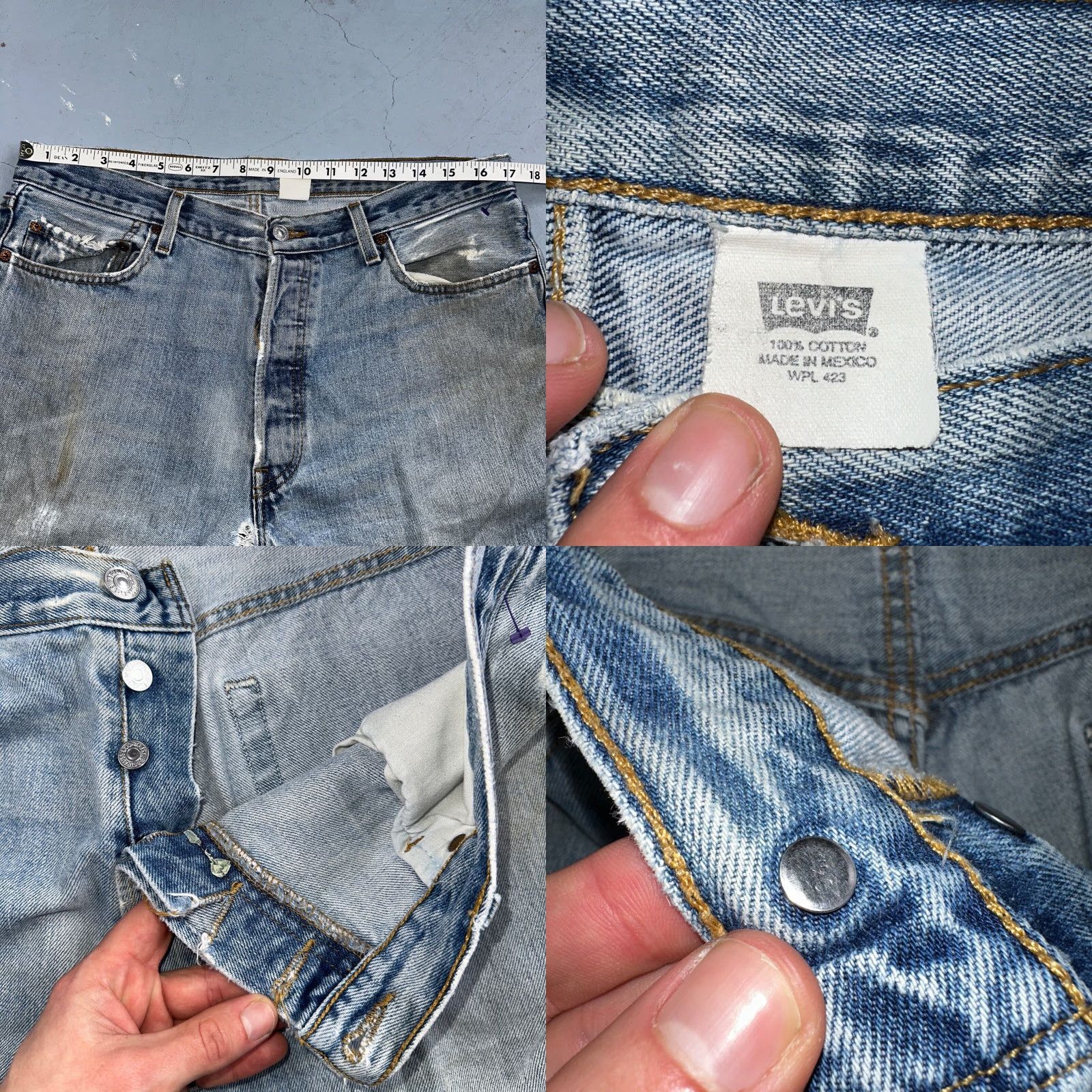 Levi's VINTAGE Levi's 501 Jeans Men Straight 36x34 Light Wash 90s 501 Series Denim Cotton Blue Size US 36 / EU 52 - 8 Thumbnail