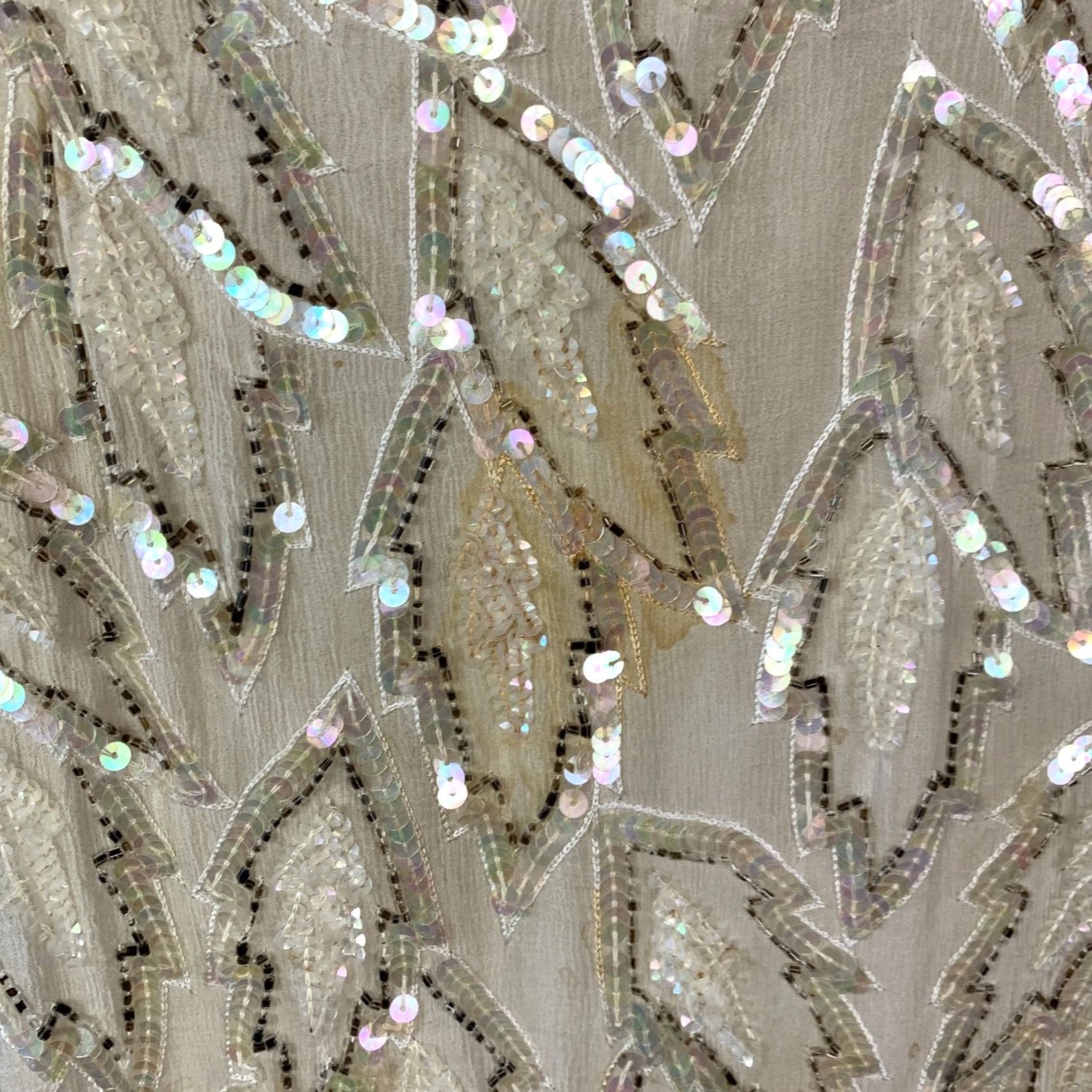 I. Magnin VINTAGE I. Magnin Silk Sequins Beaded Flapper Dress Small STAINS Shifty Look: Flapper 1960s Ivory Womens Size S / US 4 / IT 40 - 4 Thumbnail