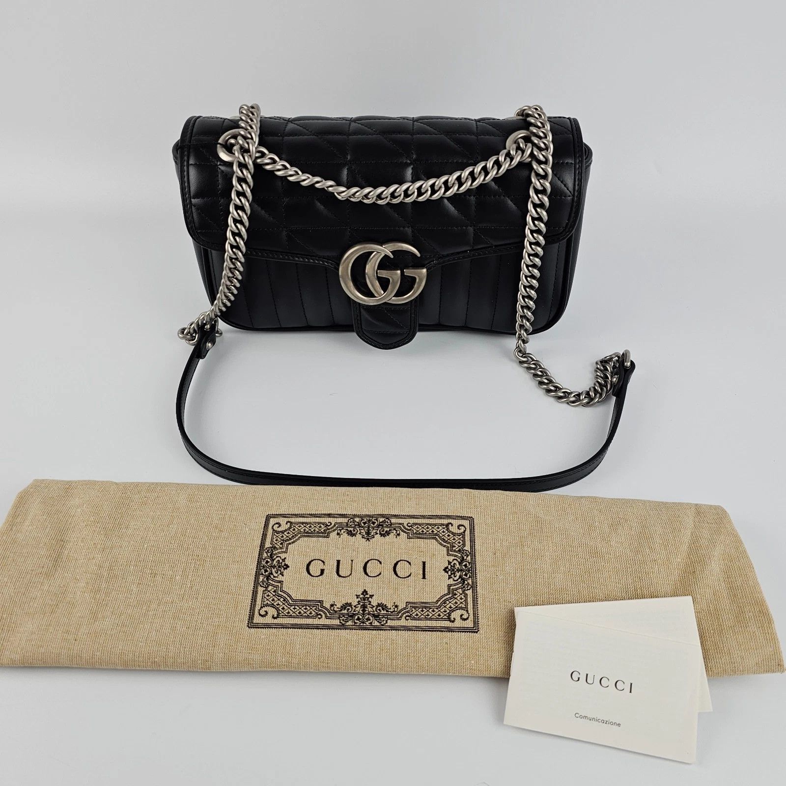 GUCCI GG Marmont Med Black Leather Shoulder Bag New