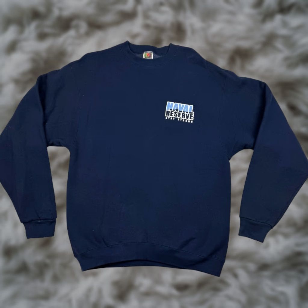 Fruit Of The Loom VTG Naval Reserve Stay Strong Men's L/S T-Shirt BLue • USA • Large Size US L / EU 52-54 / 3 - 1 Thumbnail