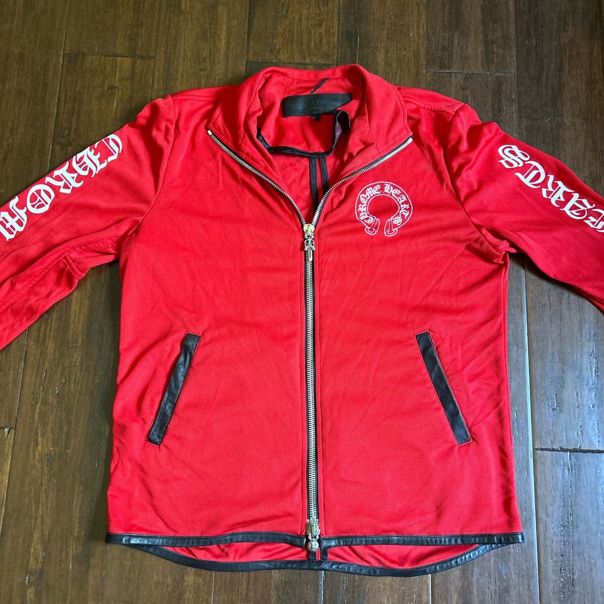 image of Chrome Hearts Red Horseshoe Logo Track Jacket, Men's (Size Small)