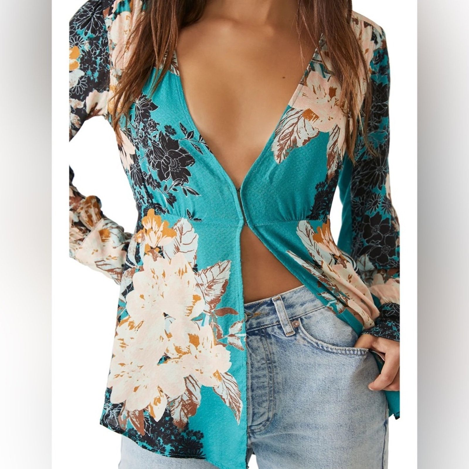 Free People 🎉LAST‎ PIECE🎉 Free People Mikayla Printed Tunic Green Size M / US 6-8 / IT 42-44 - 4 Thumbnail