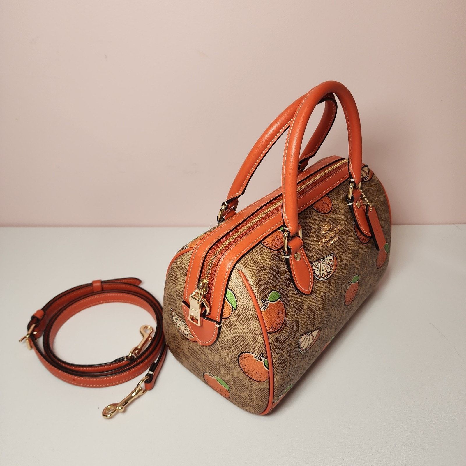 Coach Coach Rowan CAQ61 Satchel Bag Signature Canvas Orange Print Size ONE SIZE - 6 Thumbnail