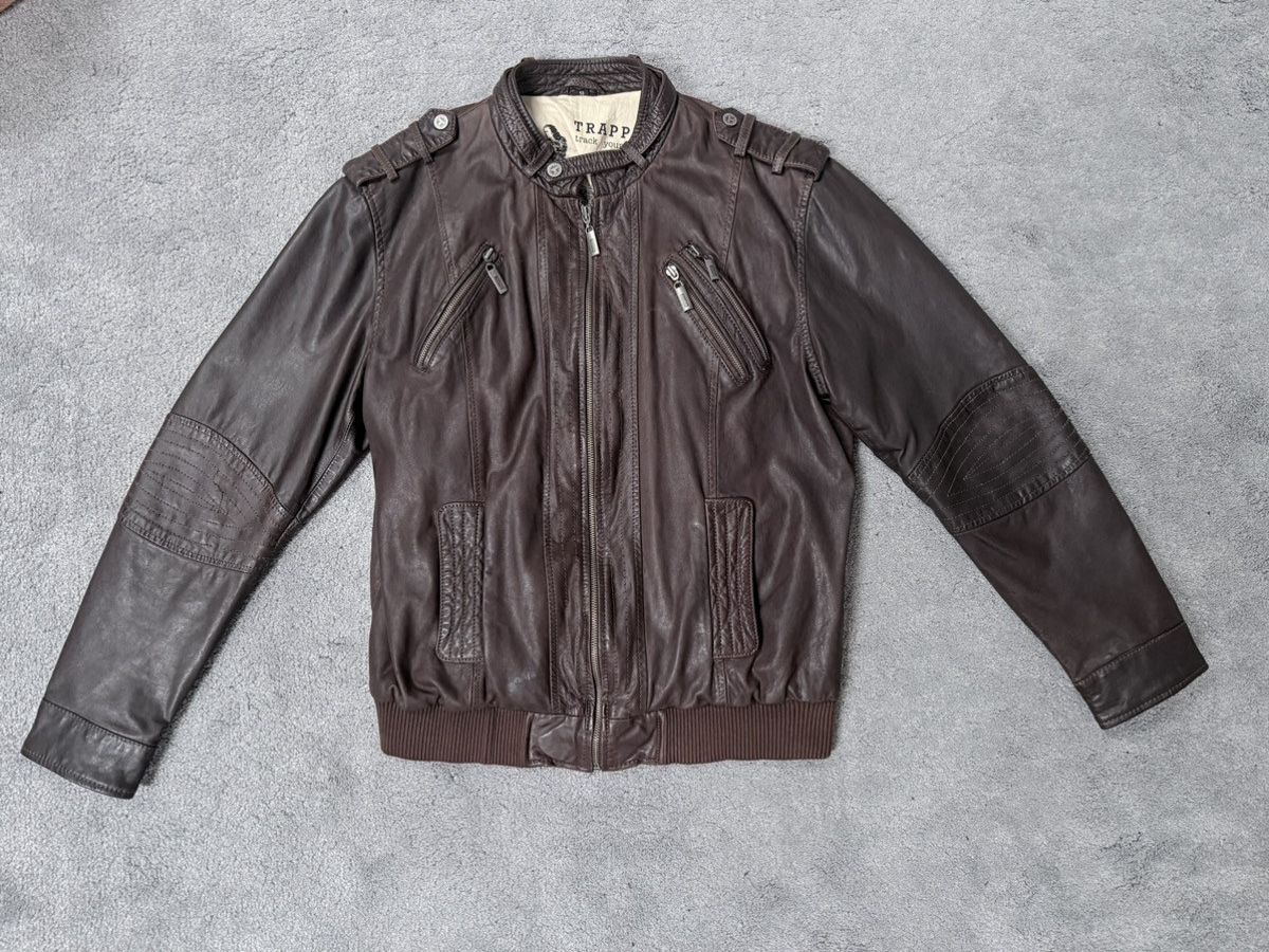Vintage Trapper dark brown leather biker jacket size 50