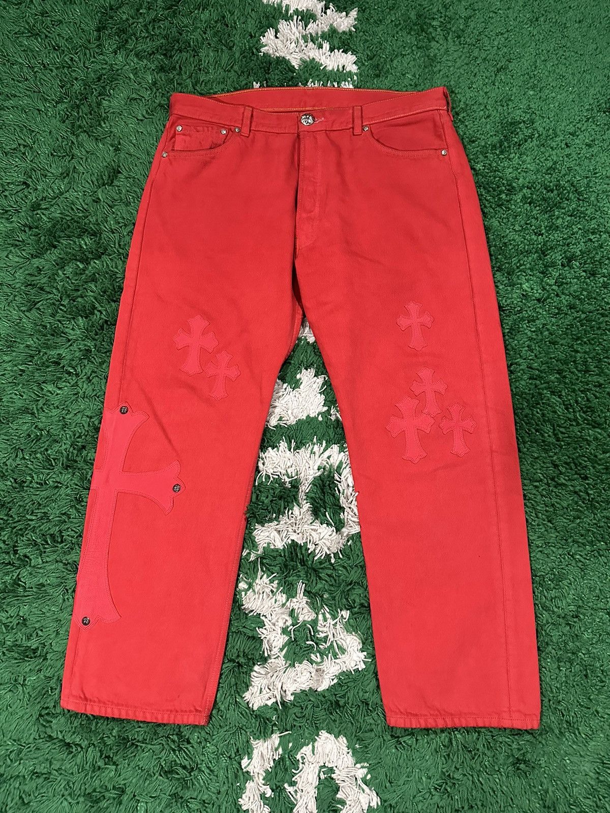 Chrome Hearts Chrome Hearts Paris Exclusive Jeans Red Size US 33 - 1 Thumbnail
