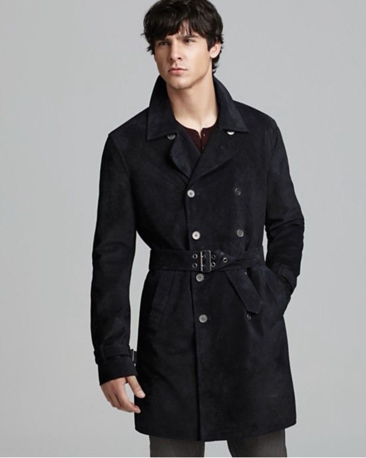 John Varvatos Suede Trench Coat With Belt size Large Size US L / EU 52-54 / 3 - 4 Thumbnail