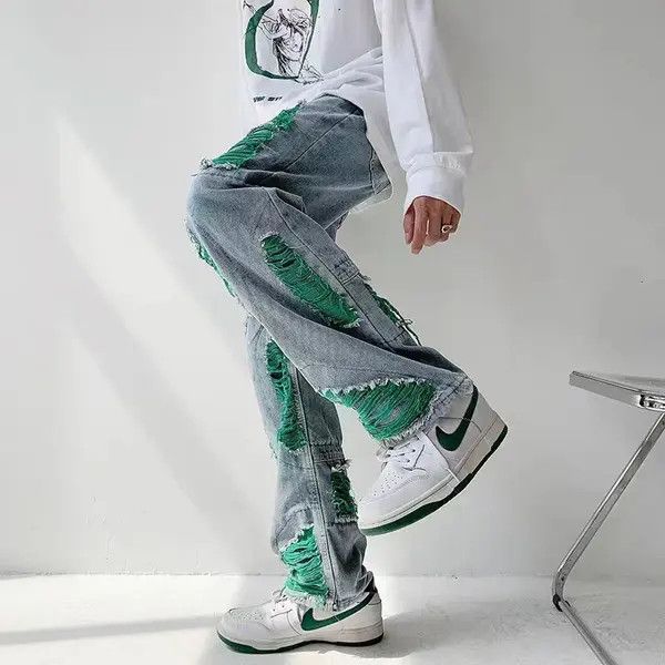 VIBE Vintage tie-dye ripped loose straight jeans Size US 32 / EU 48 - 1 Thumbnail