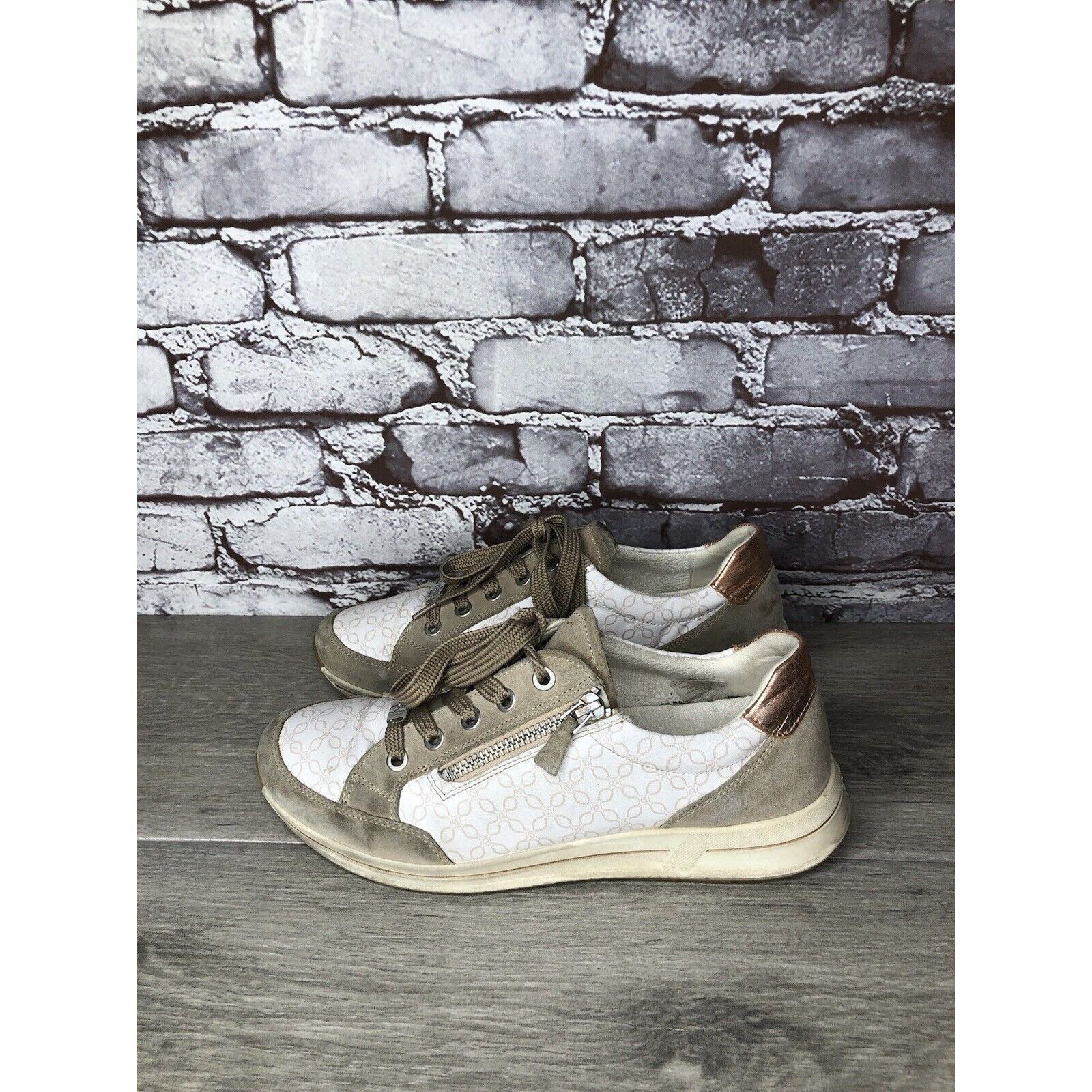 Other Ara Osaka White Leather Grey Suede Lace Up Sand Sneakers Wom Size US 7.5 / IT 37.5 - 17 Thumbnail