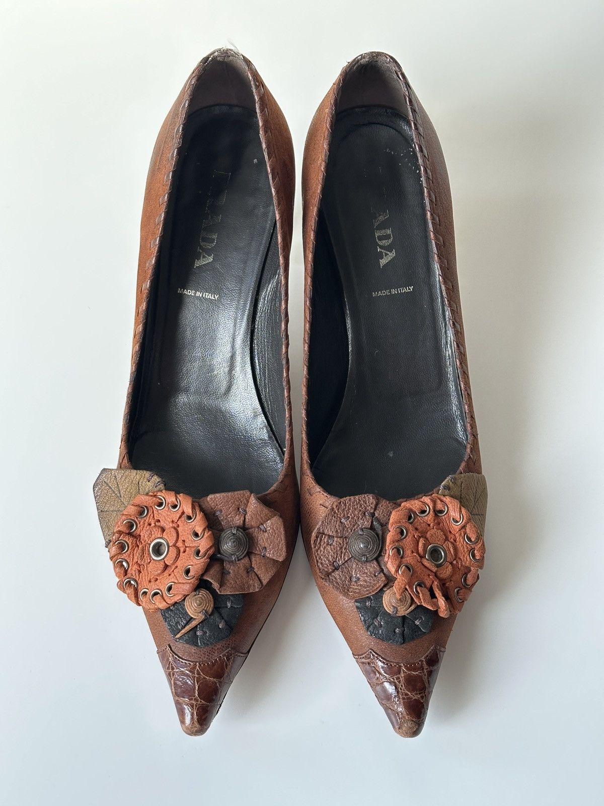 Prada PRADA Kitten Heels Grunge Brown Leather size 37 / US 7 Y2K Size US 7 / IT 37 - 2 Thumbnail