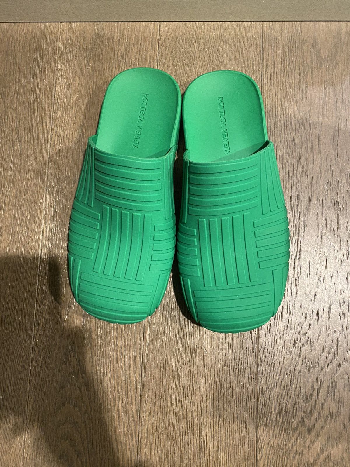 image of Bottega Veneta Rubber Carpet Slider Sandal in Green, Men's (Size 8)