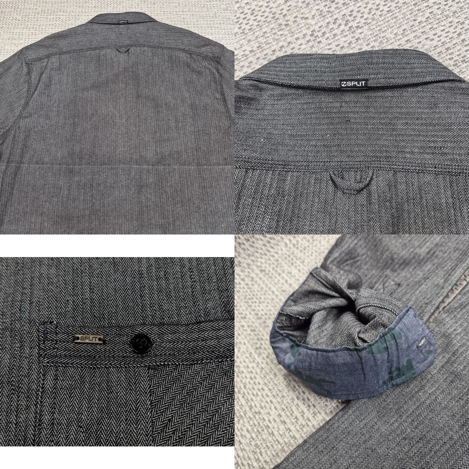 Vintage Split Shirt Mens 2XL Button-Up Gray Herringbone Long Sleeve Twill Casual Shirt Size US XXL / EU 58 / 5 - 8 Thumbnail