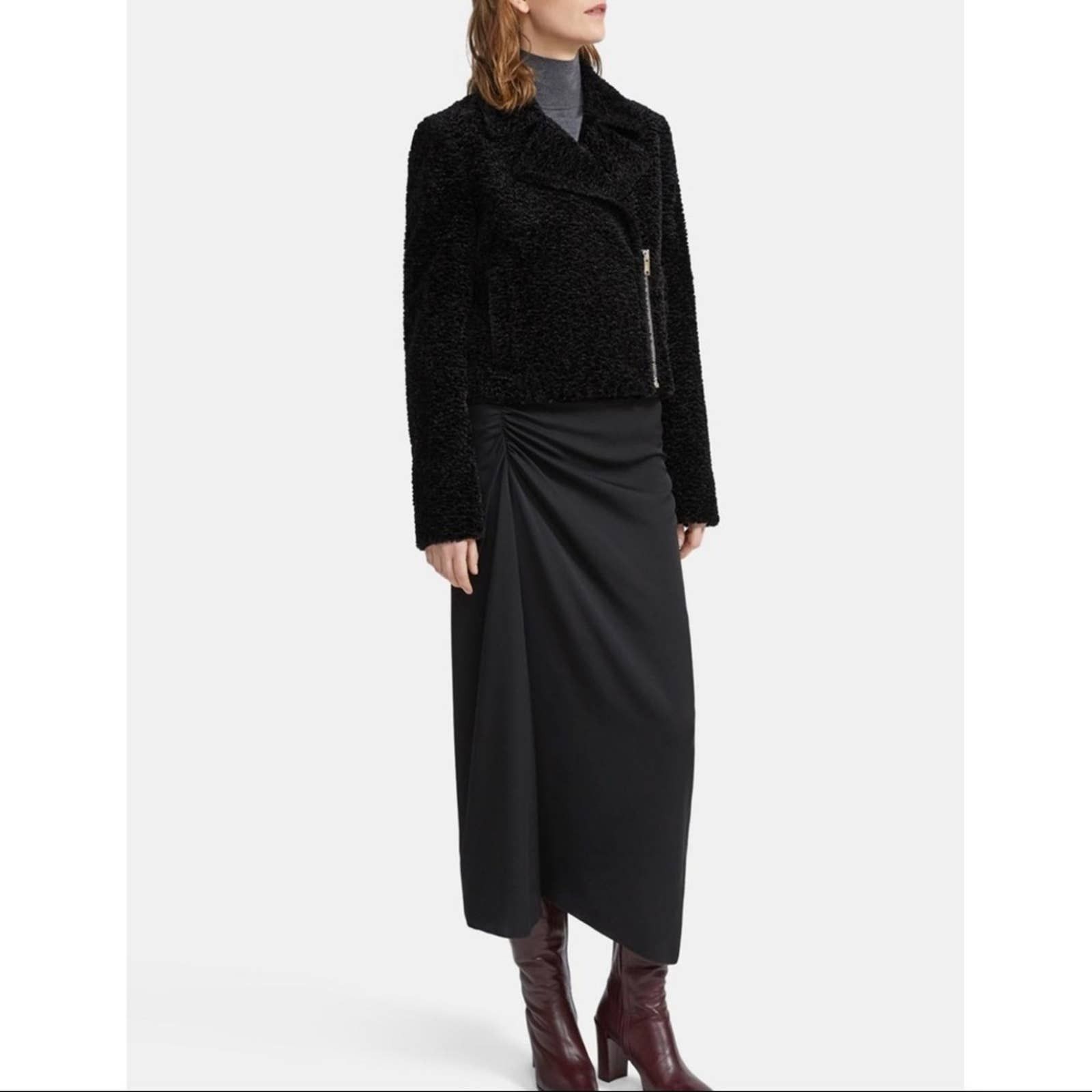 Theory New Theory Faux Fur Slim Moto Jacket Size L / US 10 / IT 46 - 3 Thumbnail