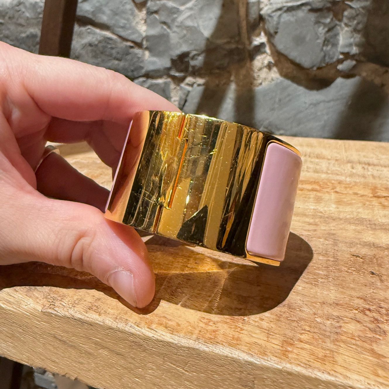 Hermes Hermès Pink Enamel Extra Wide Clic Clac Gold Plated Bracelet Size ONE SIZE - 6 Thumbnail