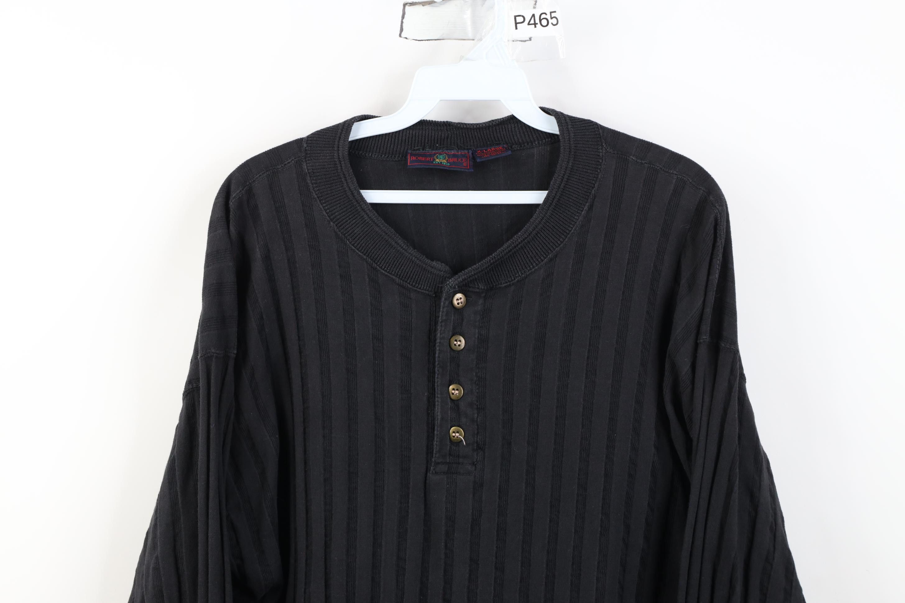 Vintage Vintage 90s Streetwear Ribbed Knit Henley T-Shirt Black Size US XL / EU 56 / 4 - 2 Thumbnail