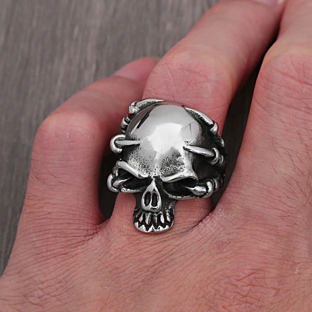 Vintage Gothic Dragon Claw Skull Ring Size ONE SIZE - 1 Thumbnail