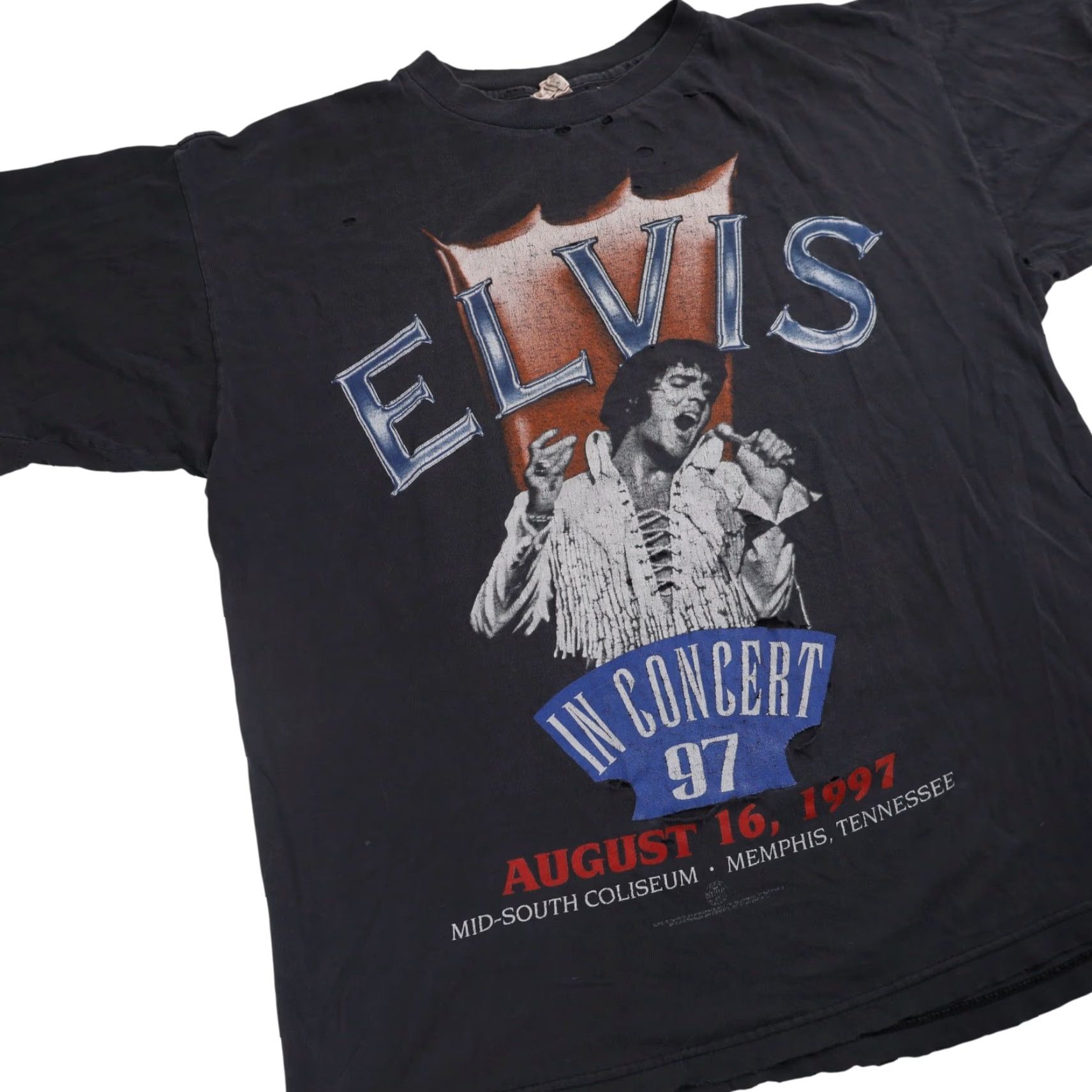 Vintage VINTAGE Distressed 1997 Elvis in Concert Band Tee Black Mens L Size US L / EU 52-54 / 3 - 3 Thumbnail