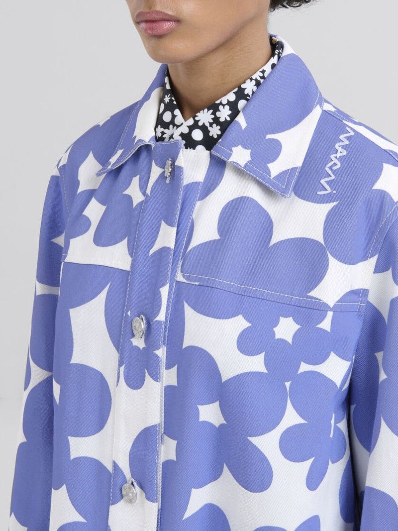 Marni o1f1d3z0326 Dillies Print Gabardine Chore Jacket Blue/White Size XL / US 12-14 / IT 48-50 - 4 Thumbnail