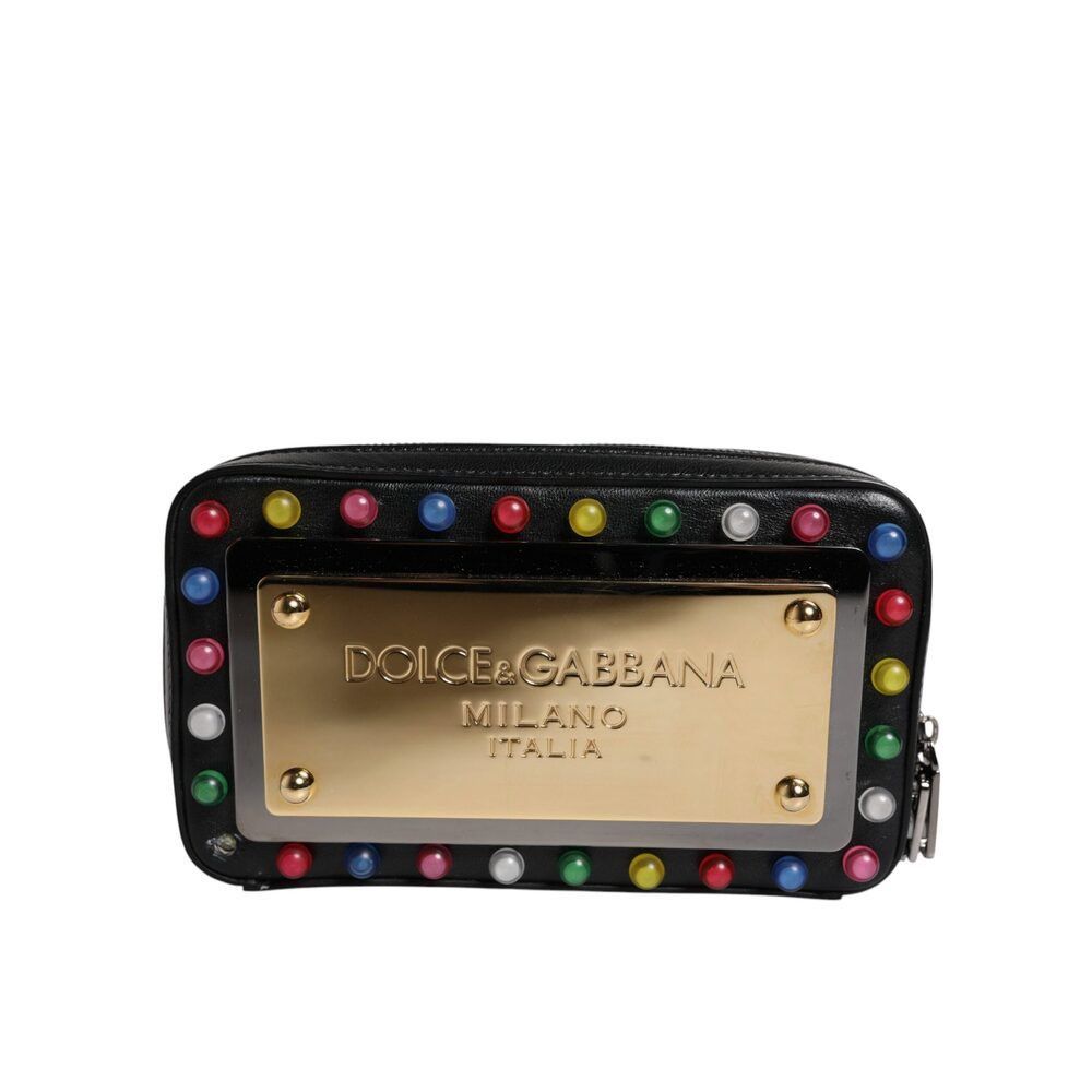 Dolce & Gabbana Dolce & Gabbana Black Leather LED Logo Wrist Strap Clutch Ba Size ONE SIZE - 3 Thumbnail