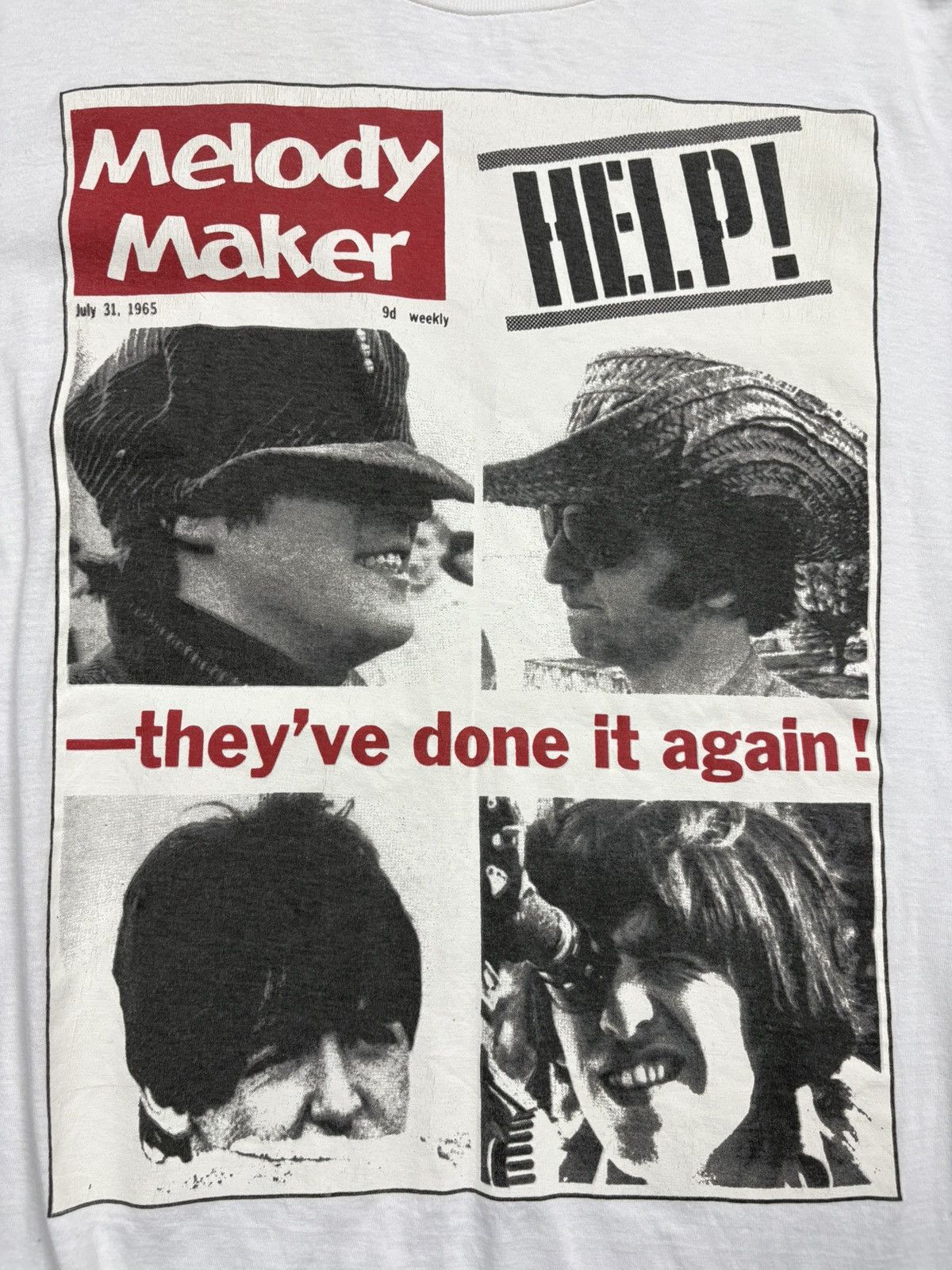 Band Tees Vintage 80s The Beatles Melody Maker Help Promo T-shirt Tour Size US XL / EU 56 / 4 - 2 Thumbnail