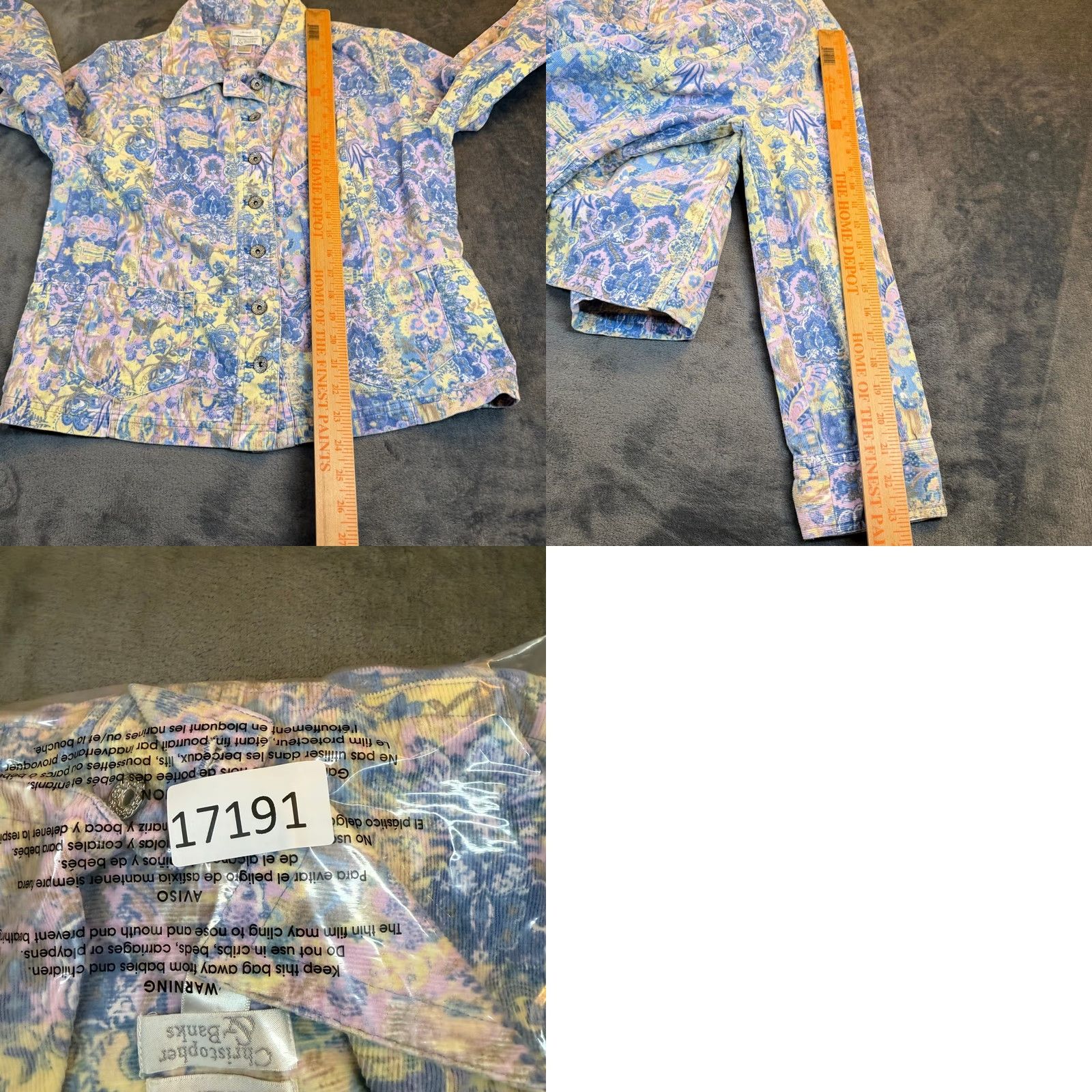 Vintage Christopher & Banks Jacket Womens Large Blue Yellow Paisley Corduroy Stretch Button Front Collared Pockets Short Length Size L / US 10 / IT 46 - 8 Thumbnail