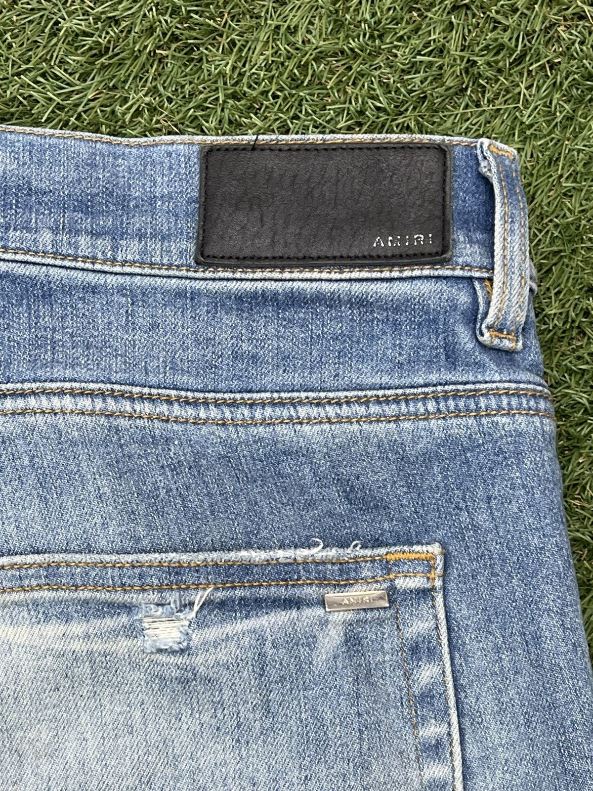 Amiri Size 40 - Amiri Blue Denim Brown Patch Jeans $1090 Retail Size US 40 / EU 56 - 7 Thumbnail