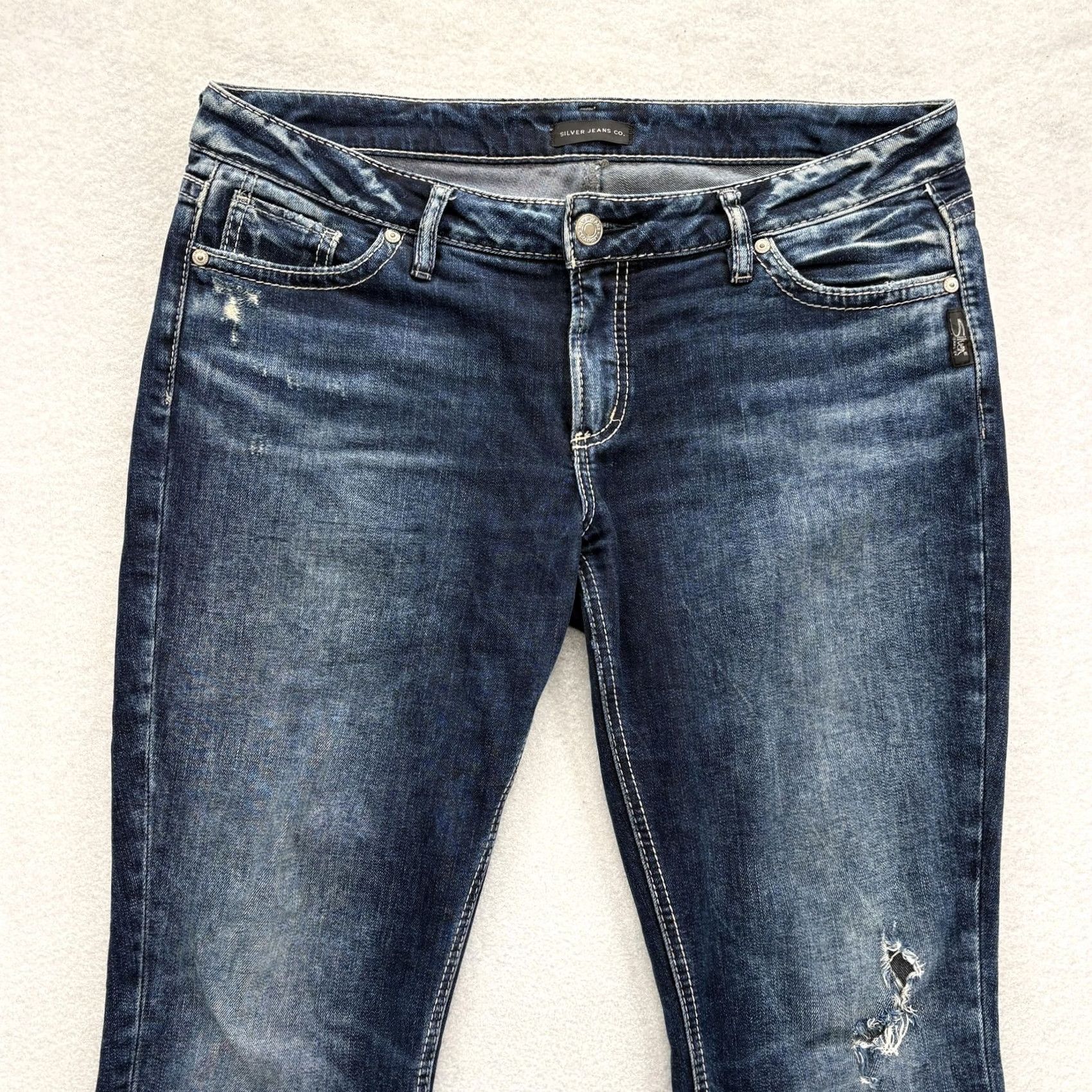 Silver Jeans Co. Silver Jeans Elyse Skinny Womens 31x29 Blue Wash Mid Rise Distressed Grunge Y2K Size 24" / US 00 / IT 34 - 2 Thumbnail