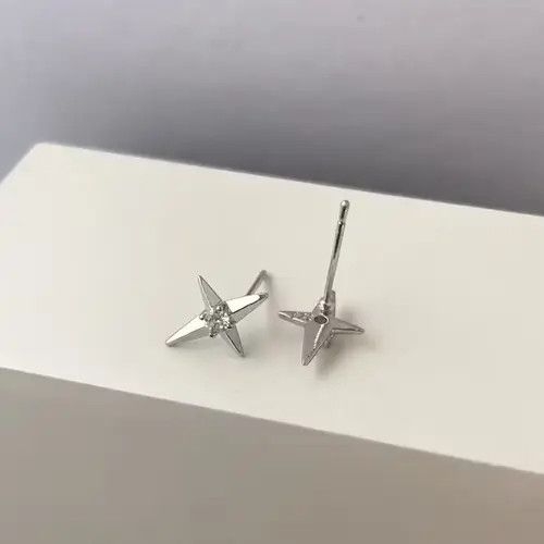 Designer × Jewelry 925 Silver Plated CZ Star Stud Earrings for Men Women Size ONE SIZE - 3 Thumbnail