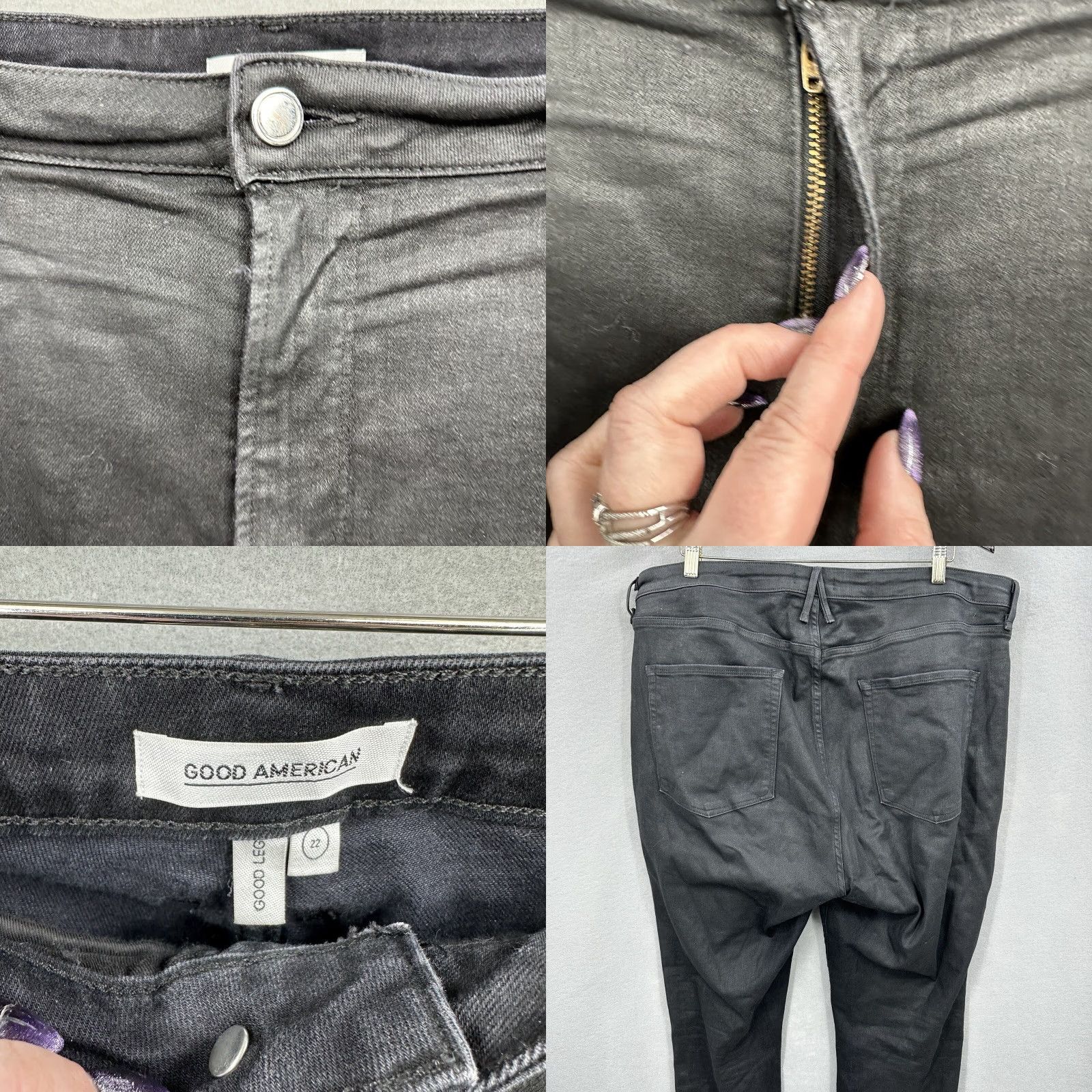 Good American VINTAGE Good Legs Jeans Women Plus 22 High Rise Black Coated Denim 5-Pocket Stretch Skinny Retro Good American Read Size 40" / US 18 - 8 Thumbnail